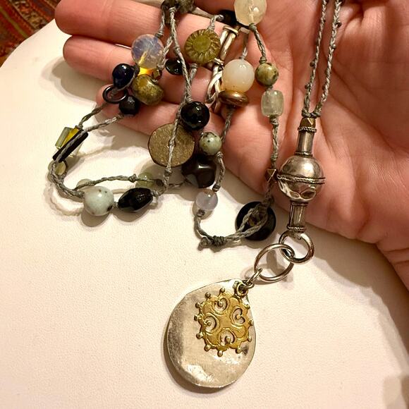 Artisan Boho Beaded Mixed Metal Necklace - Picture 9 of 9